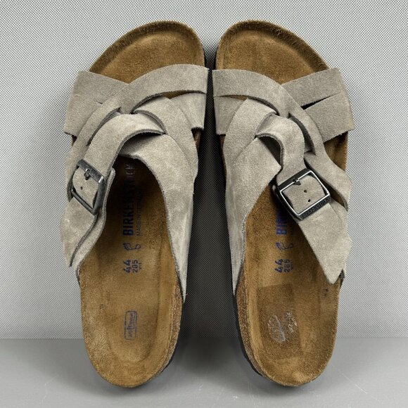 Birkenstock Sandals Men 44 US 11 Taupe Lugano Soft Footbed Suede Leather Slip On - Picture 6 of 9